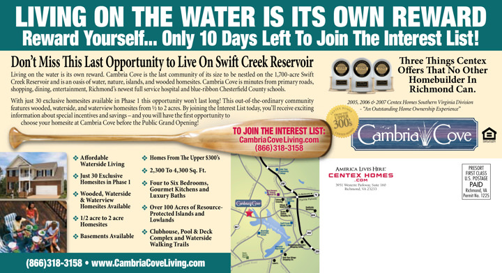 Centex Homes Cambria Cove Direct Mail Print Side 2