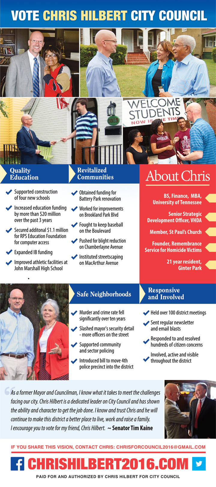 Chris Hilbert for City Council Chris Hilbert 2016 Palm Card Print Side 2