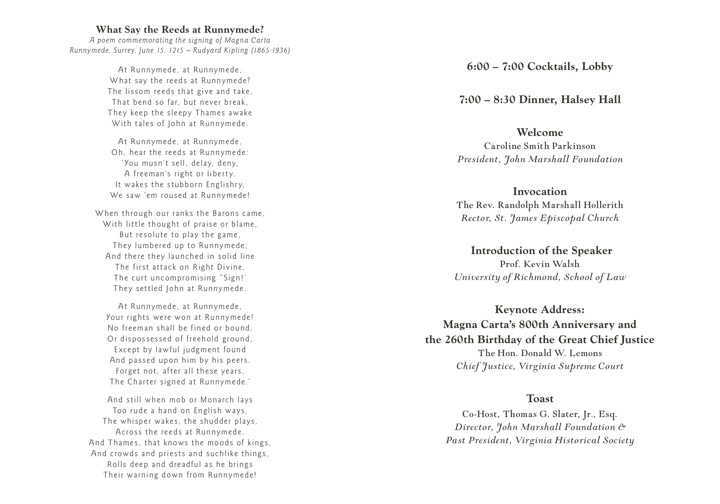 John Marshall Foundation John Marshall 260th Birthday Celebration Program Print Side 2