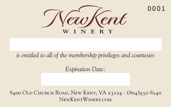 New Kent Winery Winery Case Club Member Card Print Side 2