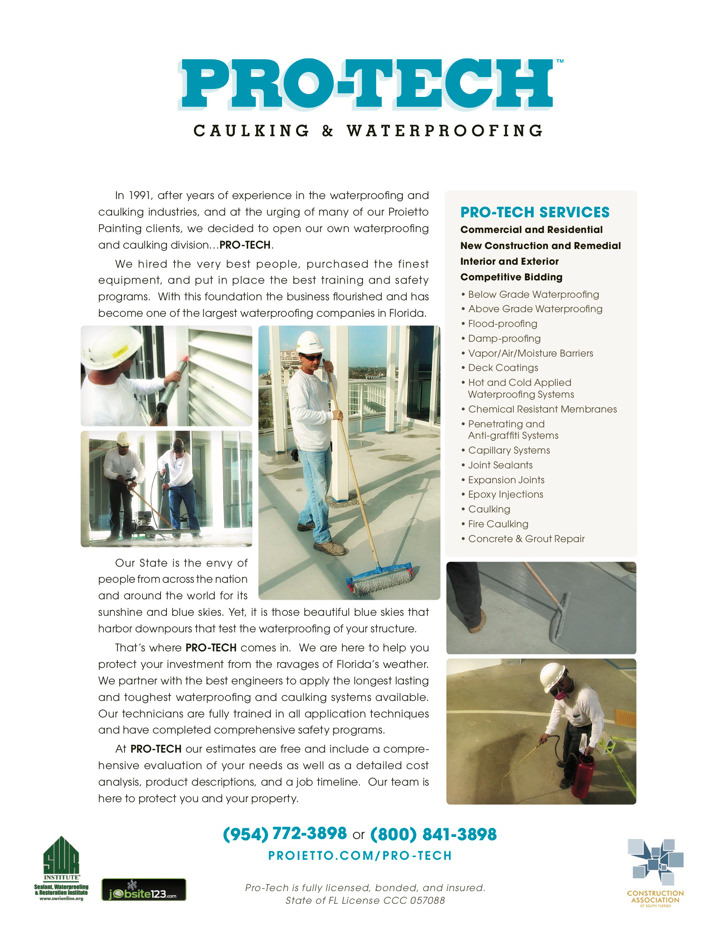 <br /><b>Warning</b>: Undefined variable $page_no in <b>/home2/laymanne/public_html/projects.php</b> on line <b>609</b><br />Pro-Tech: Caulking & Waterproofing Proietto Pro-tech Sales Sheet Print 