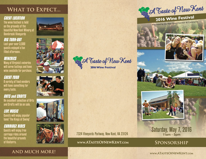 A Taste Of New Kent Wine Festival Sponsorship Wine Festival Trifold Brochure Print Side 1