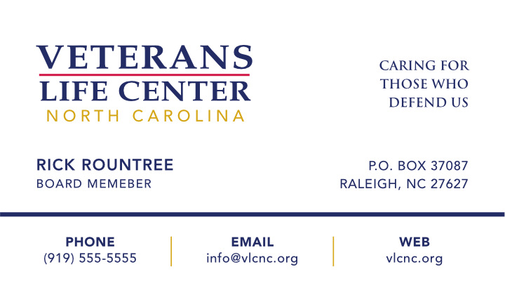 Veterans Life Center of North Carolina VLC Business Card Print Side 2