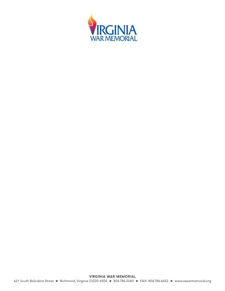 <br /><b>Warning</b>: Undefined variable $page_no in <b>/home2/laymanne/public_html/projects.php</b> on line <b>609</b><br />Virginia War Memorial VAWM Letterhead Stationary Print 